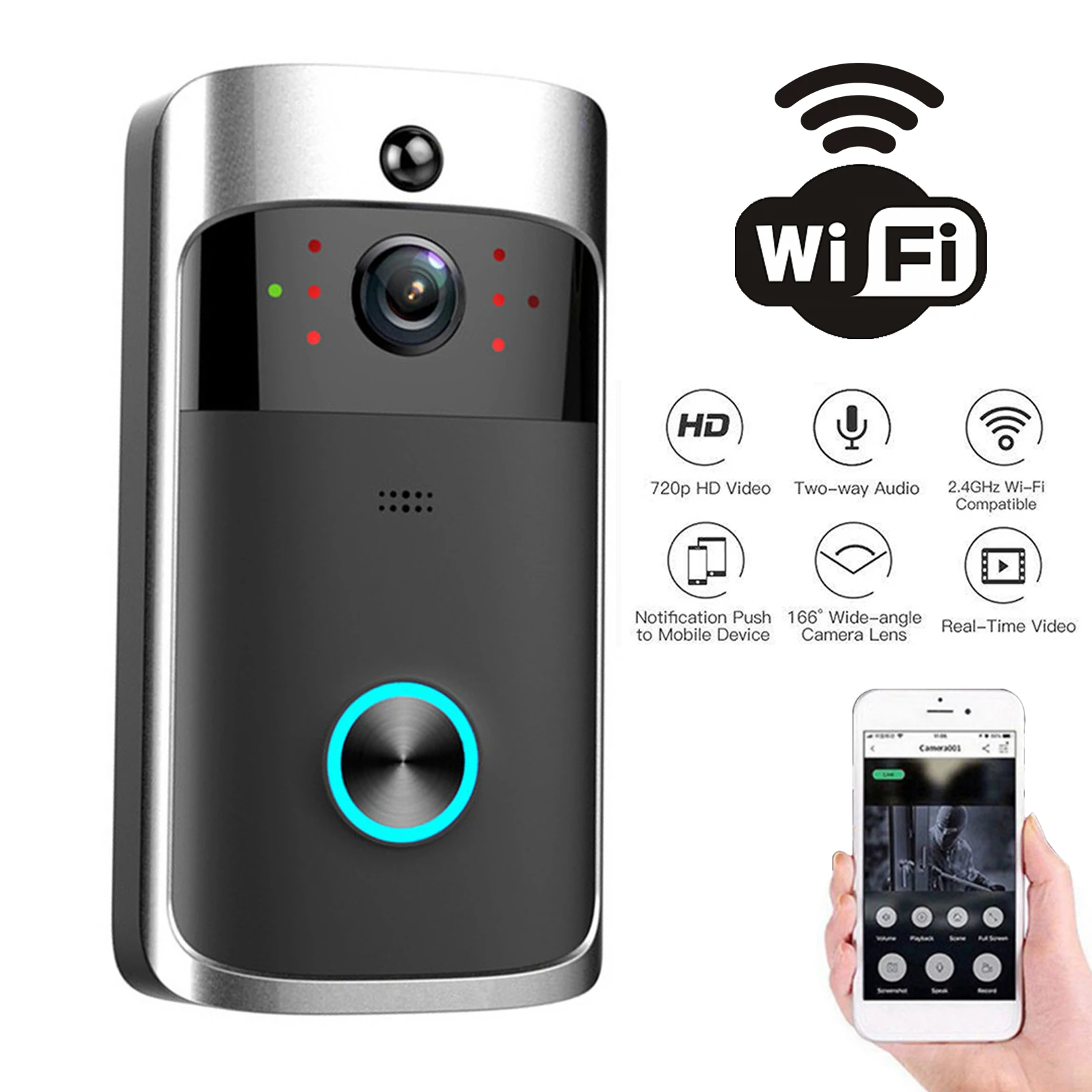 Home Security Doorbell Camera - Timbre de puerta con vídeo V5,