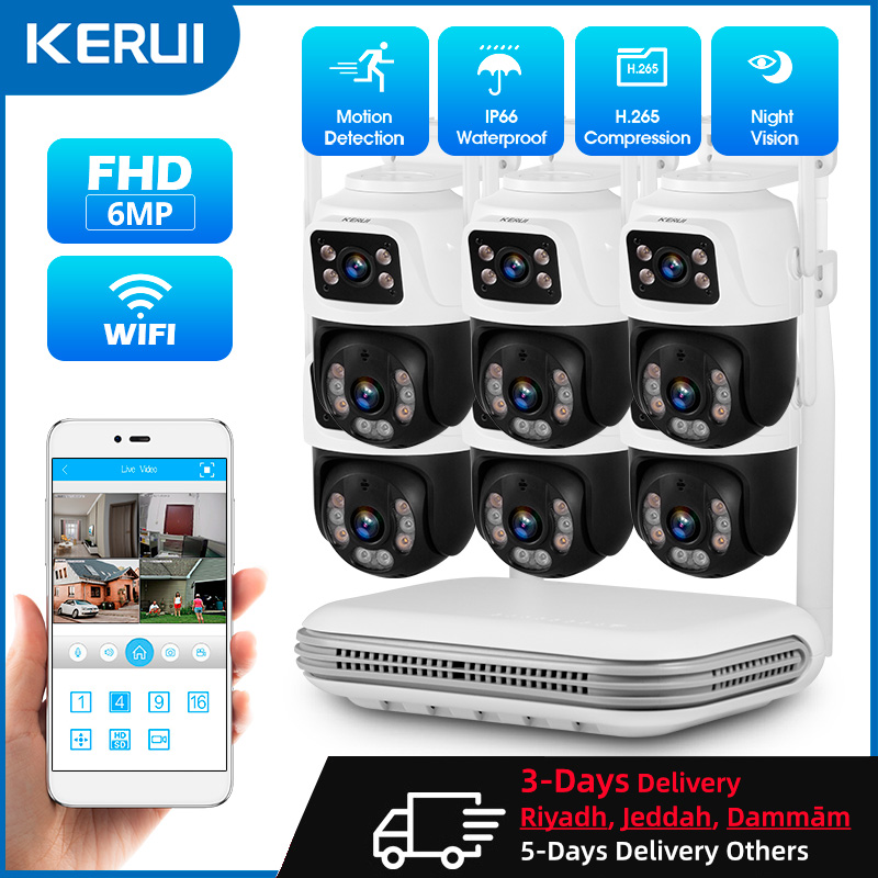 Home Security Kit With Camera - KERUI Impermeable 6MP HD Inalámbrico Doble