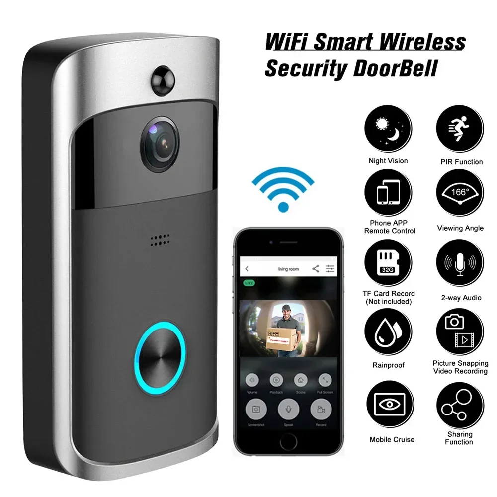 Home Security Doorbell Camera - Timbre con cámara inalámbrica WIFI para